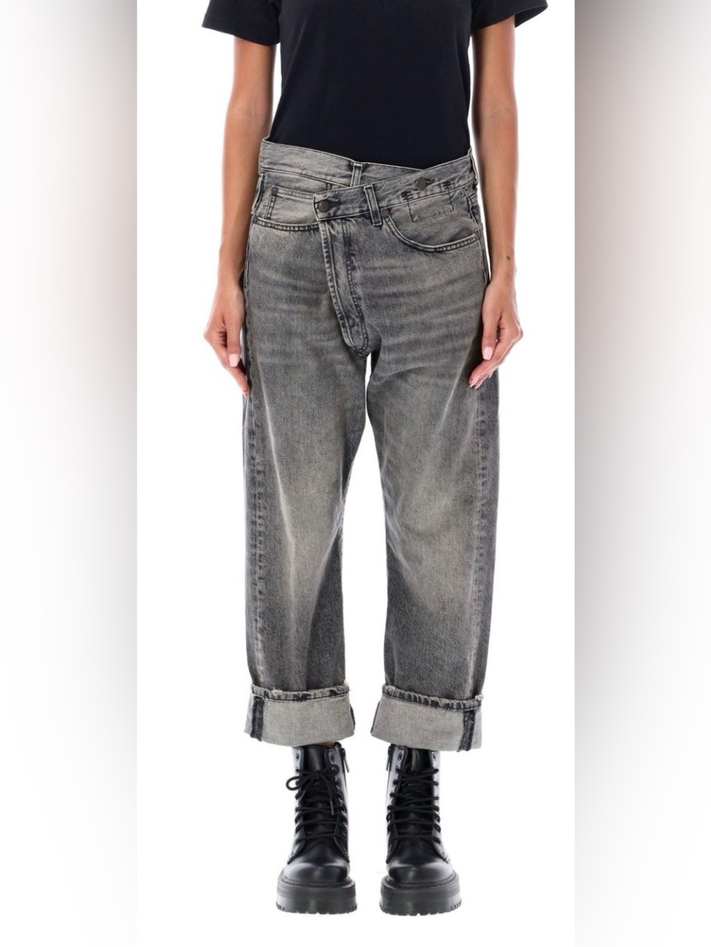 R13 Women's Straight Leg Jeans in Washed Gray Black